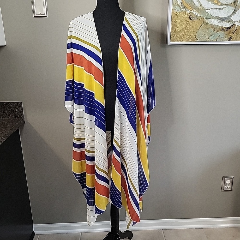Forever 21 Contemporary Multi Color Striped Sheer Kimono Cape Shawl Women's XS
